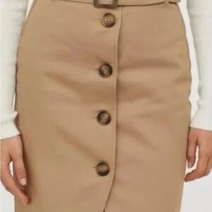 H&M Tan Button-Front Pencil Skirt